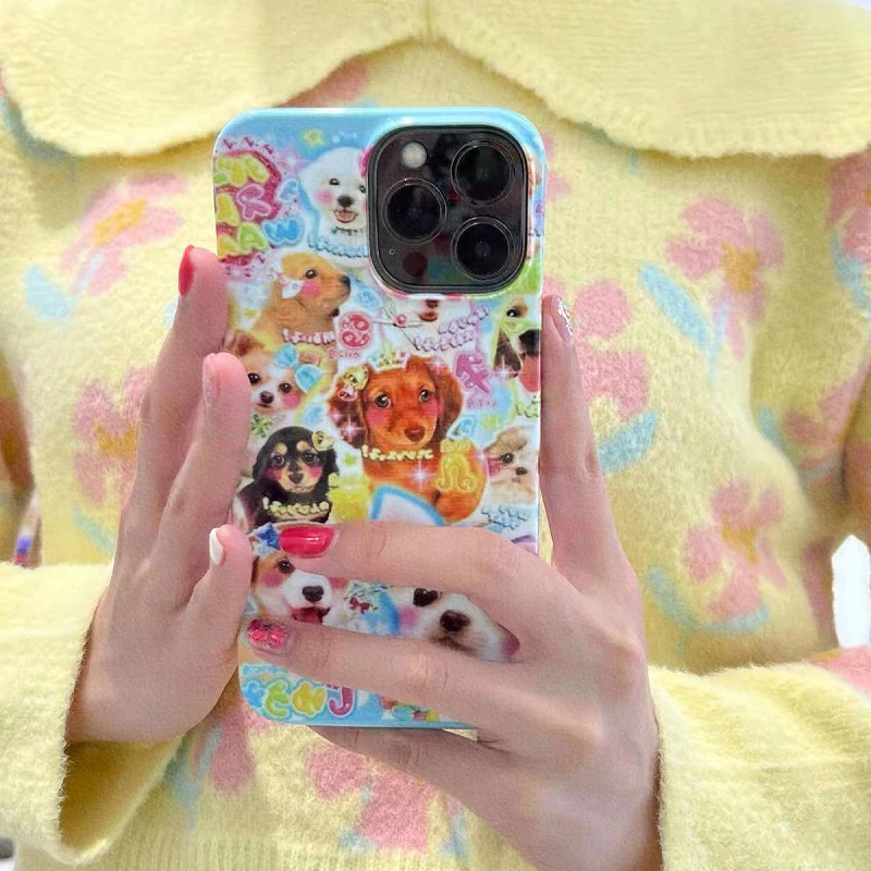 Japanese Vintage Dog Puppy Cute Animal Phone Case for iPhone 16 15 14 13 12 11 Pro Max XS XR XSMax 6 7 8 Plus Glossy HD Cover