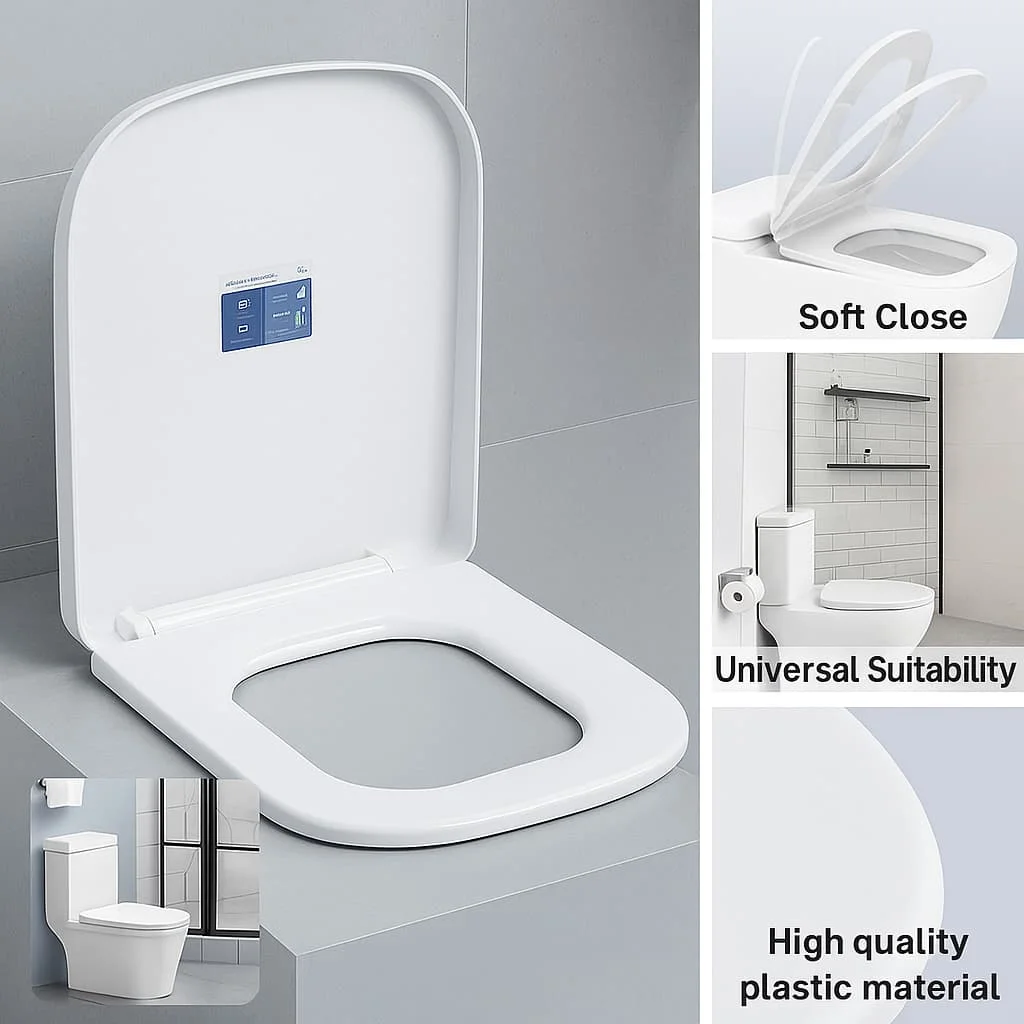 

Standard Size Toilet Seat, Durable Plastic Replacement Lid, Quick Installation Fit Most Household Toilets