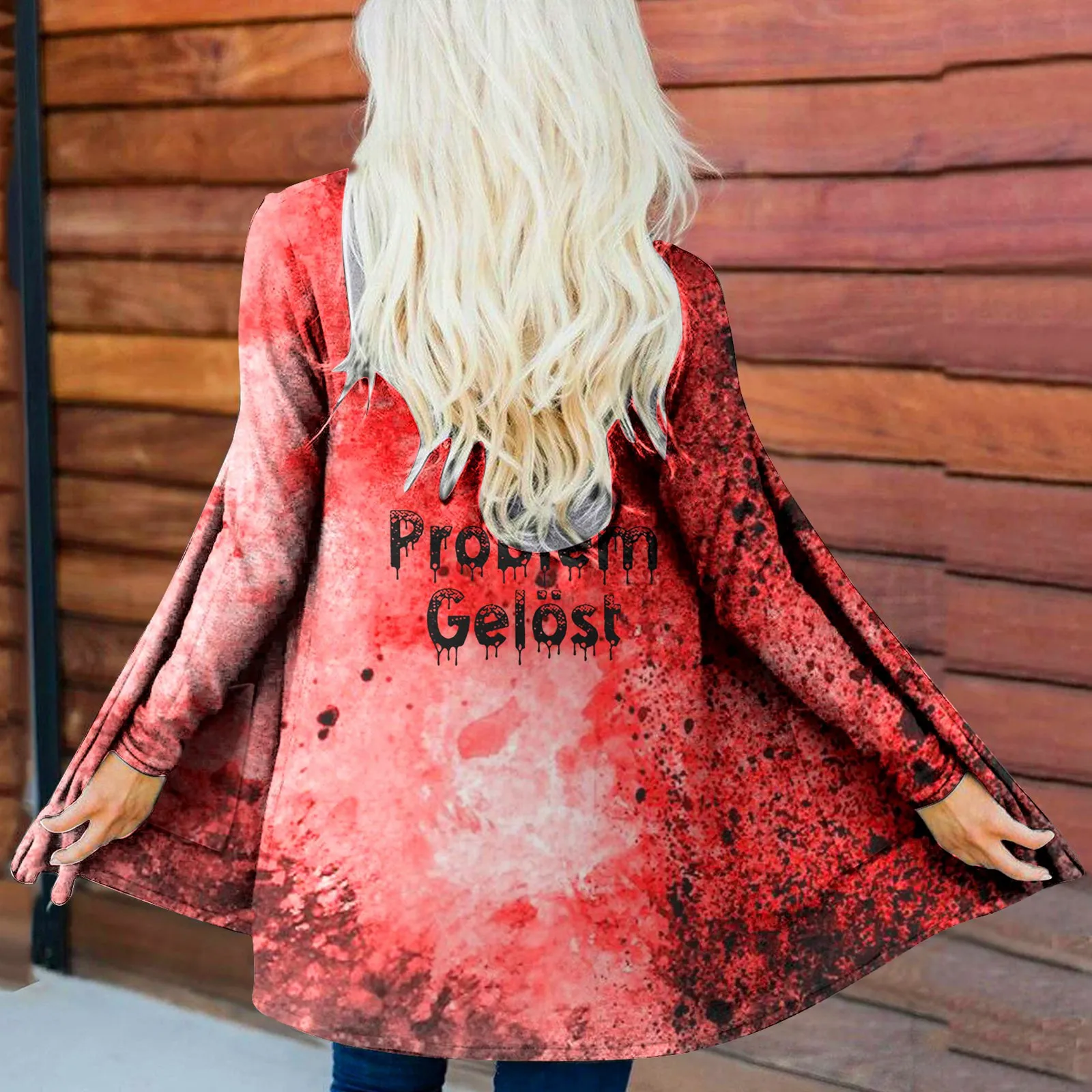 

2024 New Hot Sale Women's Cardigan Halloween Horror Fun Problem Gelöst Letter Print Long Sleeve with Pocket Thin Cardigan