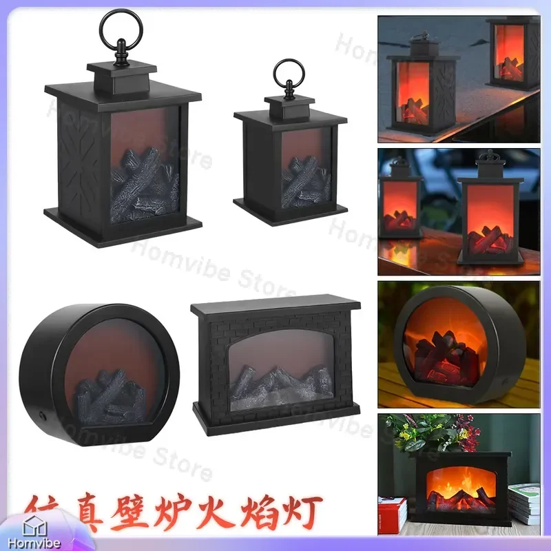 Creative Home Simulation Fireplace Small Ornament Soft Decoration Craft Candlestick LED Charcoal Flame Wind Lamp Decor