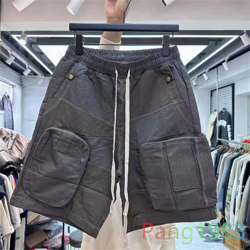 

2024 Summer Heavyweight Multi Pocket Work Shorts Men Women Retro Panel Drawstring Shorts Elastic Waist Sports Casual Breeches