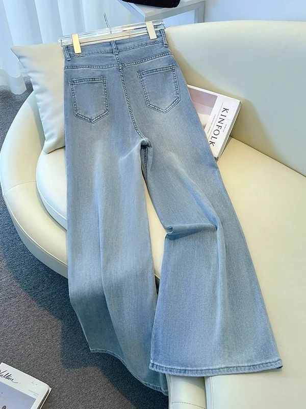 Automne 2025 nouveau Sle femmes ample jambe large jean taille haute Denim tissu scintillant Unique poire singe Micro évasé Bootcut jean