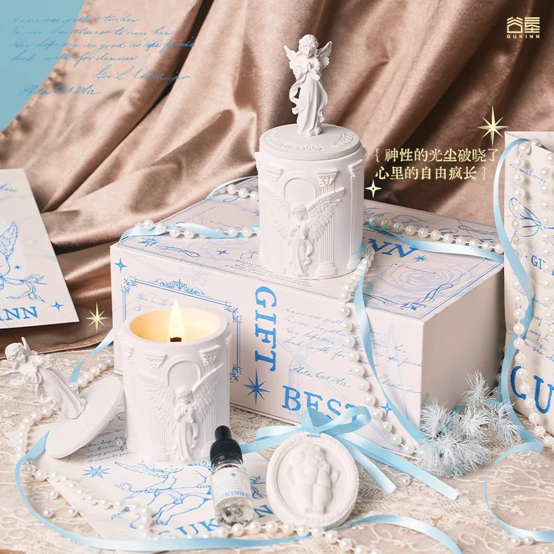 White Cupid Plaster Statue, Diffuser Stone, Scented Candle, Essential Oil Gift Box Birthday Present Niche Souvenir