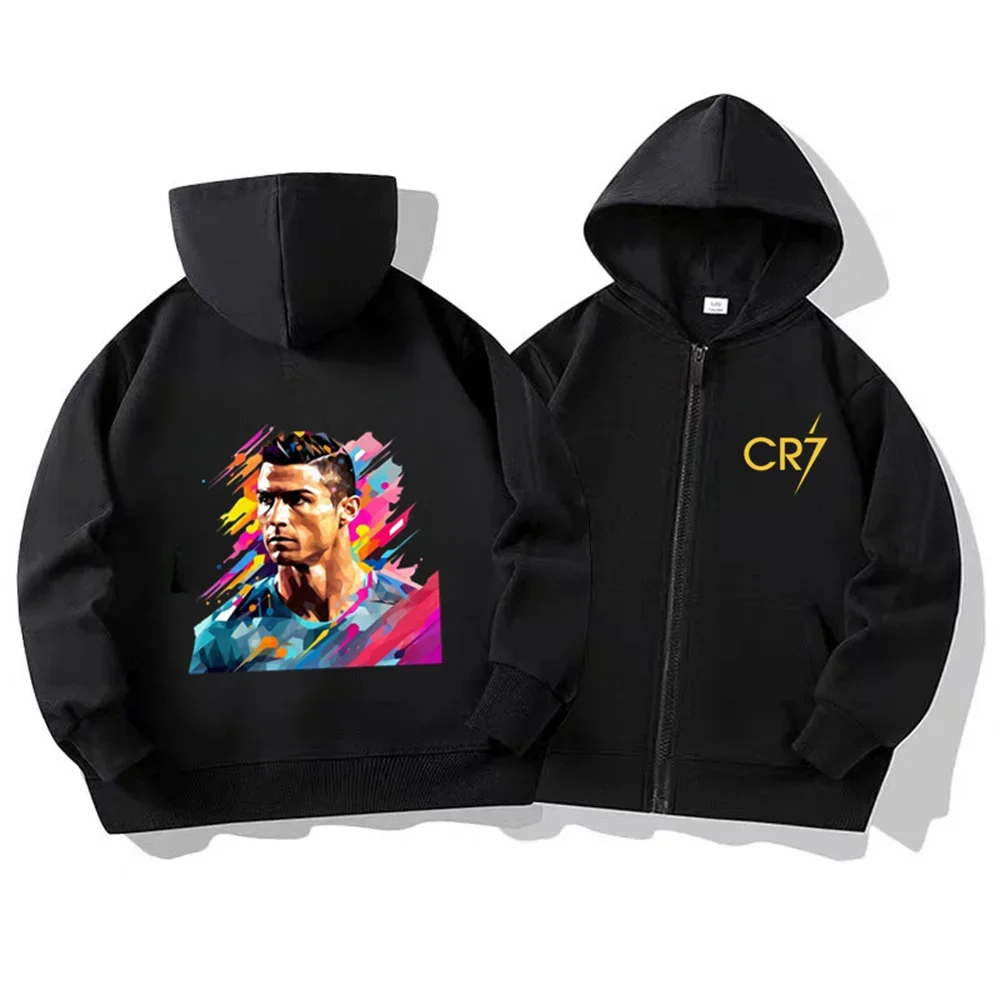 2025 اليورو رونالدو كرة القدم نجوم قلنسوة بسحاب بنين بنات البلوز الخريف/الشتاء البلوز سلسلة مخيط هوديي غير رسمي