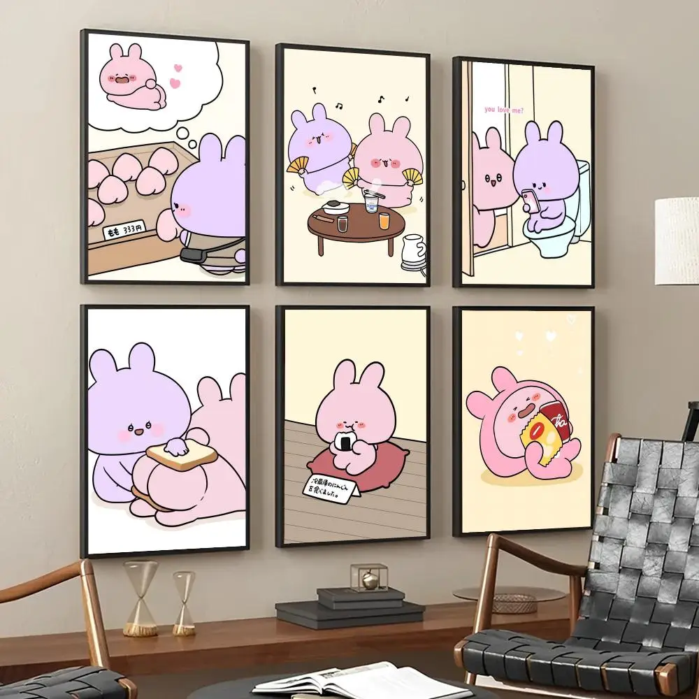 A-Asamimichan Cute Bunny Poster Decorative Wall Art Stickers Mural For Home Living Room Hallway Decor Gift