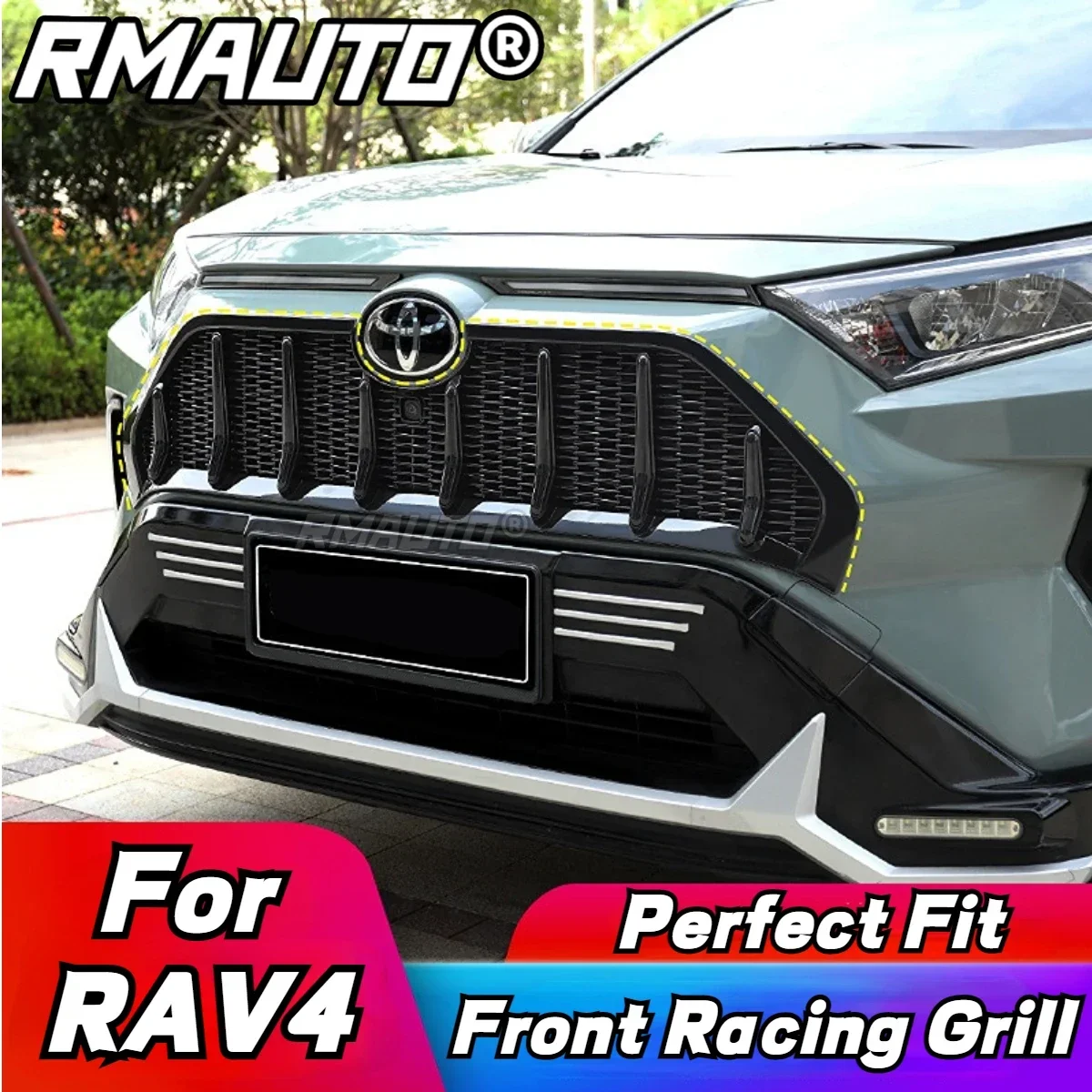 Car Front Bumper Grille Racing Grill Honeycomb Style Bumper Mesh Trim Car Body Kit For Toyota RAV4 2019-2021 Car Accessories