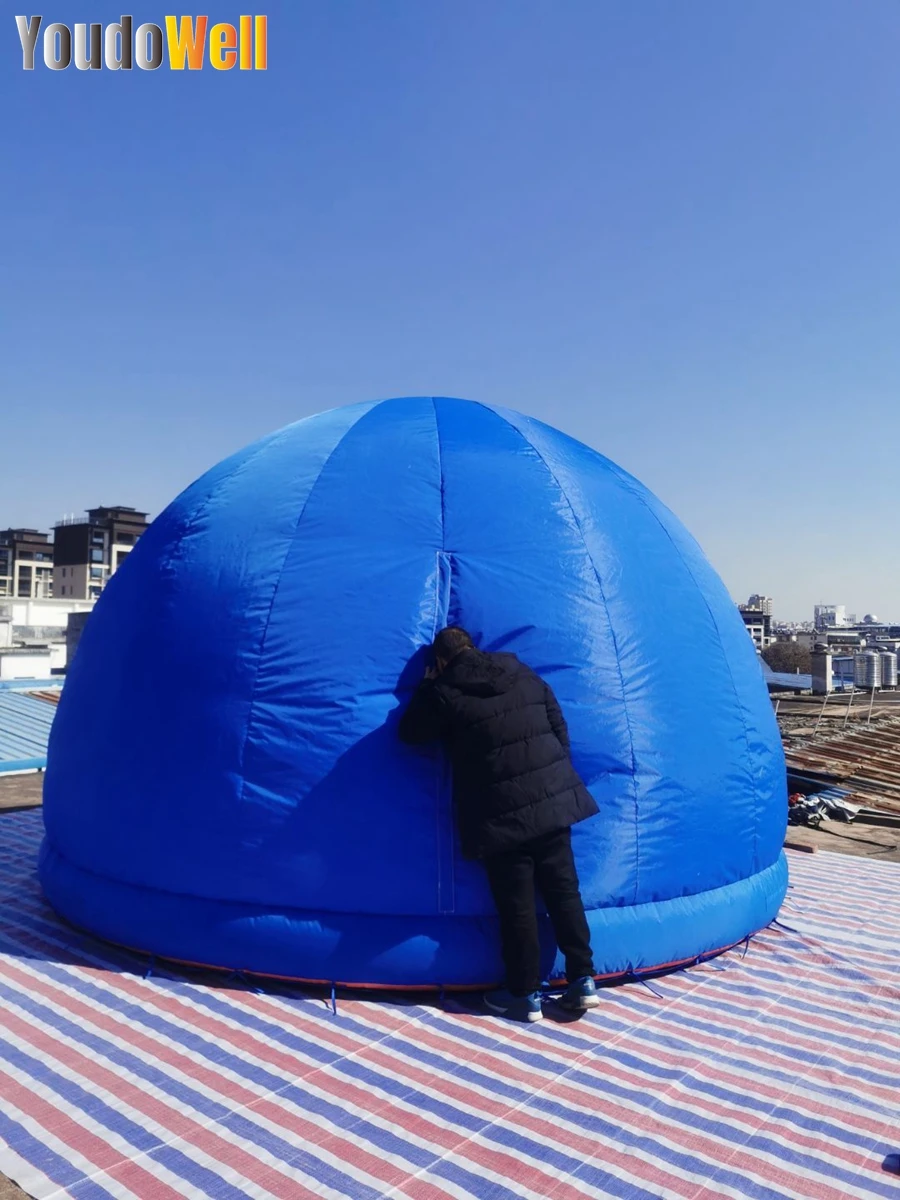 Wysokiej jakości tkanina Oxford niestandardowy niebieski nadmuchiwany namiot Planetarium o wymiarach 4.5m x 3m do projekcji imprez domowych lub innych wydarzeń