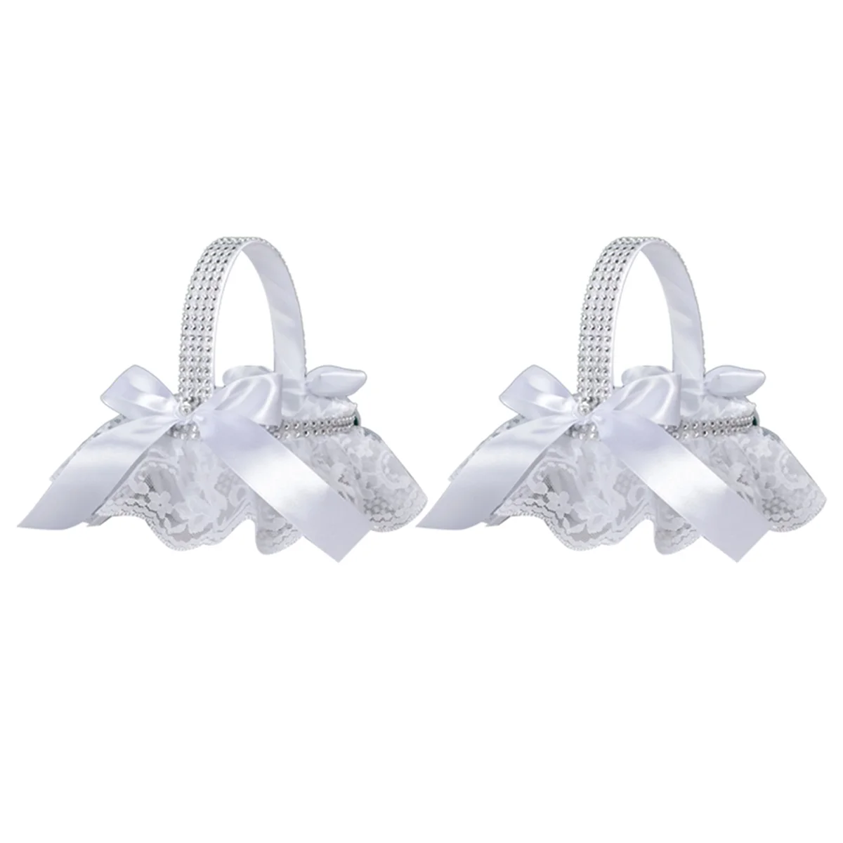 2Pcs White Flower Girls Basket Wedding Basket for Flower Bride/Kids Hand Held Wedding Ceremony Party Decorations,A