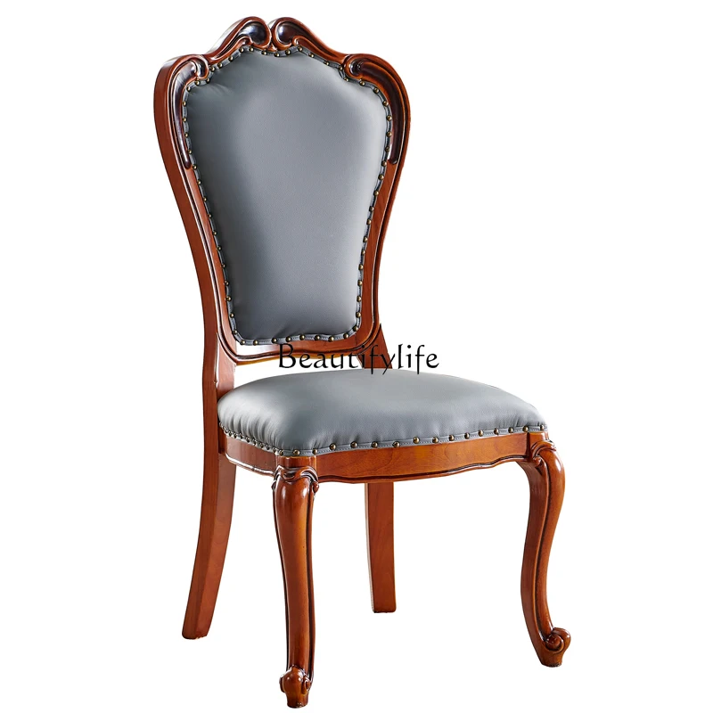 

European dining chair solid wood office desk retro backrest home chair