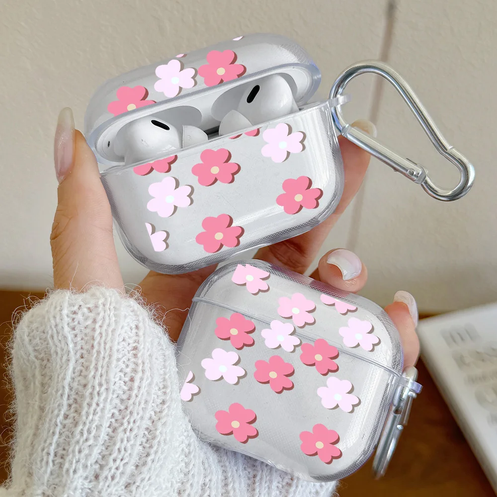 

Adorable Transparent Pink Floral Flower Case For Airpods 4 3 2 1 Soft TPU Case For Airpods Pro/Pro 2 Earphone Protective Cover