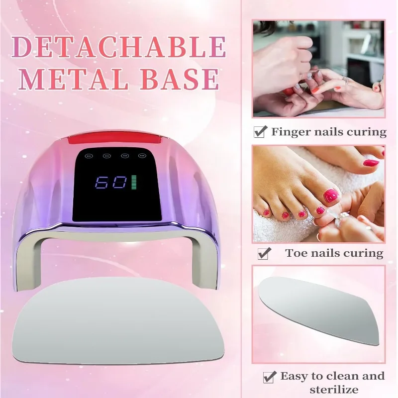 96W Rechargeable UV LED Nail Lamp Portable Cordless UV Light for Nails with LCD Display Auto Sensor 4 Timer Setting