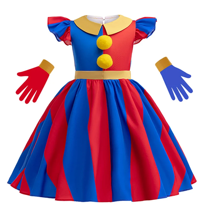 Easter Clown Cosplay Costume Toddler Girl Striped Circus Funny Costume Printed Stage Dress Children Birthday Gift Clothes