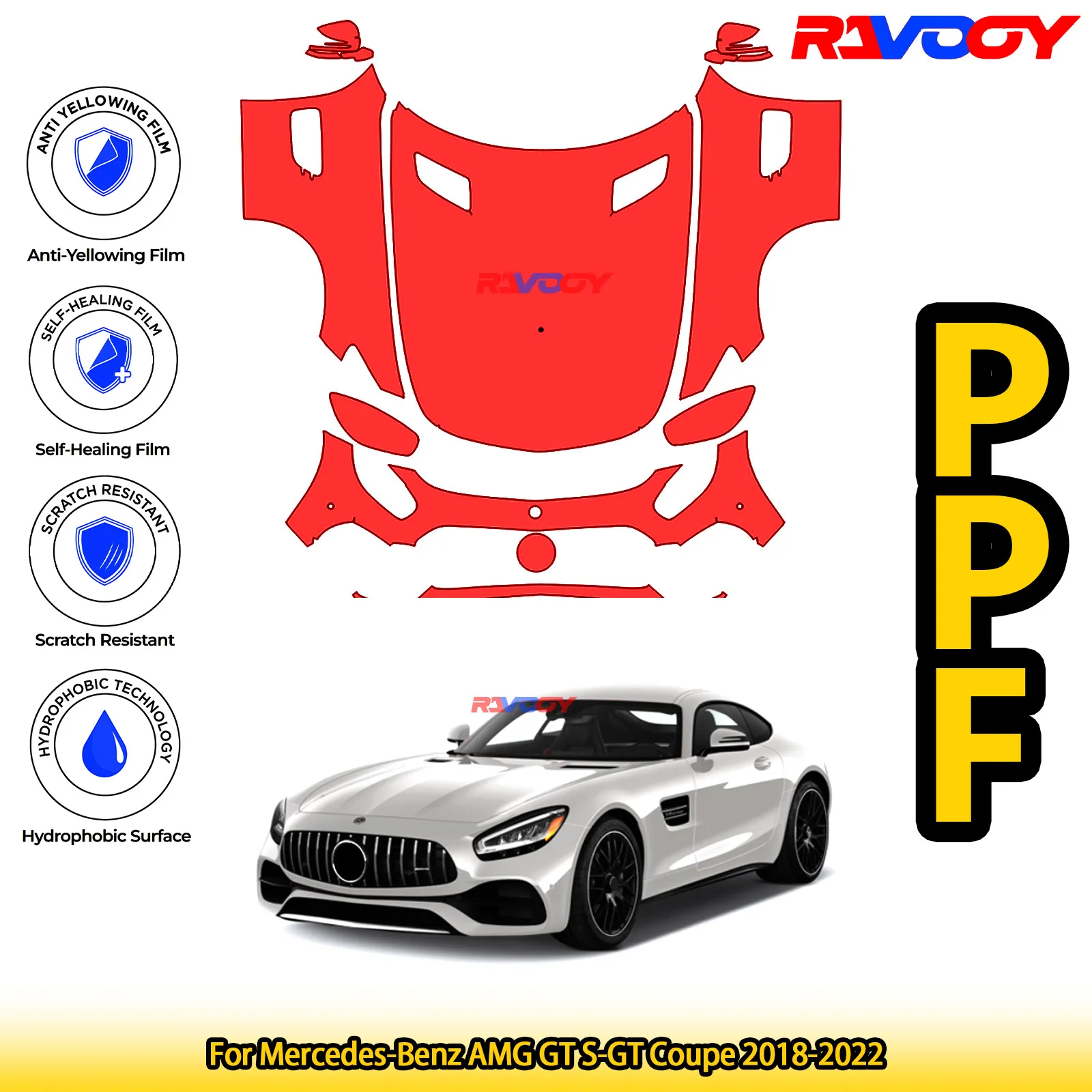 

For Mercedes-Benz AMG GT S-GT Coupe 2018-2022 Glossy Matte Black Precut front PPF Kit Paint Protection Film