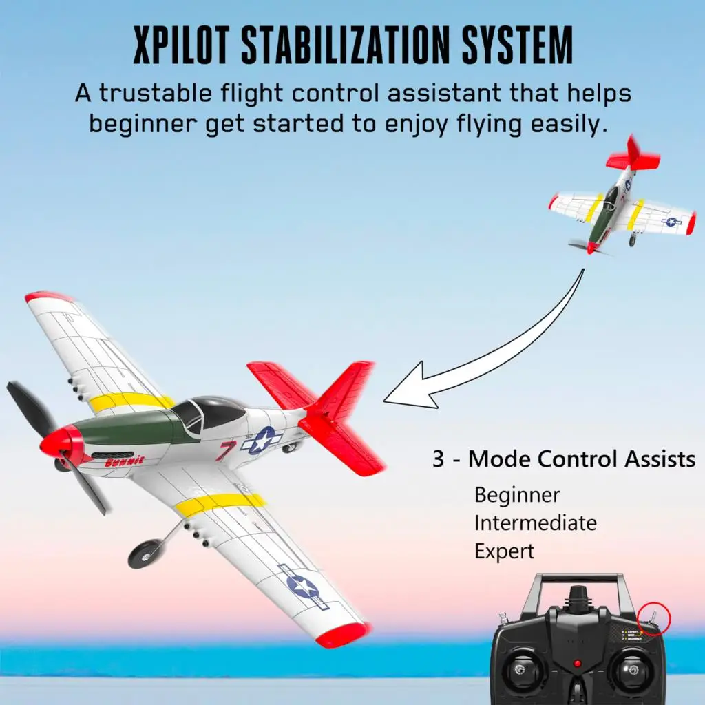 Volantex Mustang 761-5 P-51D P51 P51D 4 Channel Beginner Airplane with 6-axis Stabilizer System and One-key Aerobatic (RTF)