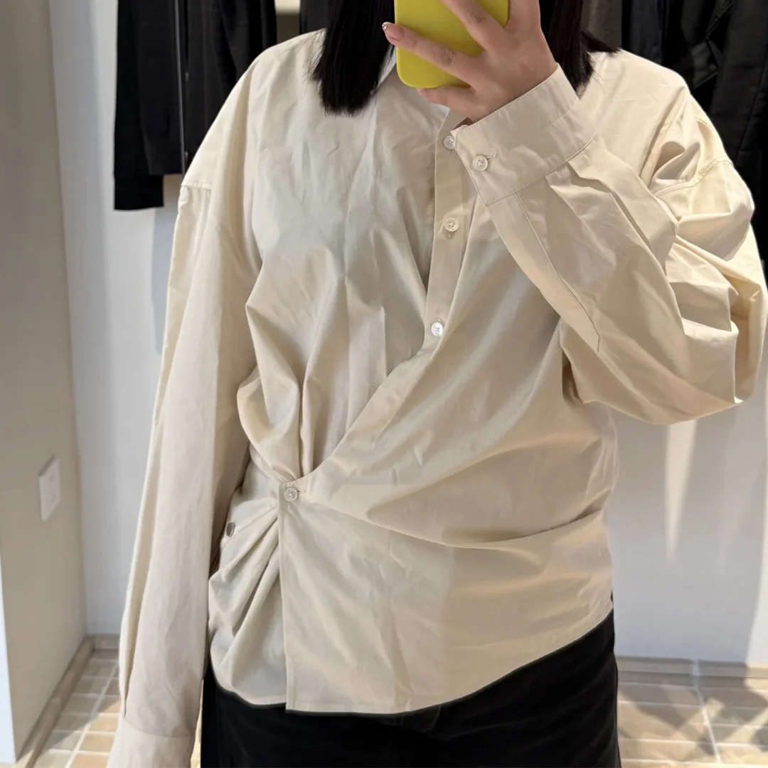 2025 primavera/verão moda torcida fina cor sólida camisa de manga comprida para mulheres