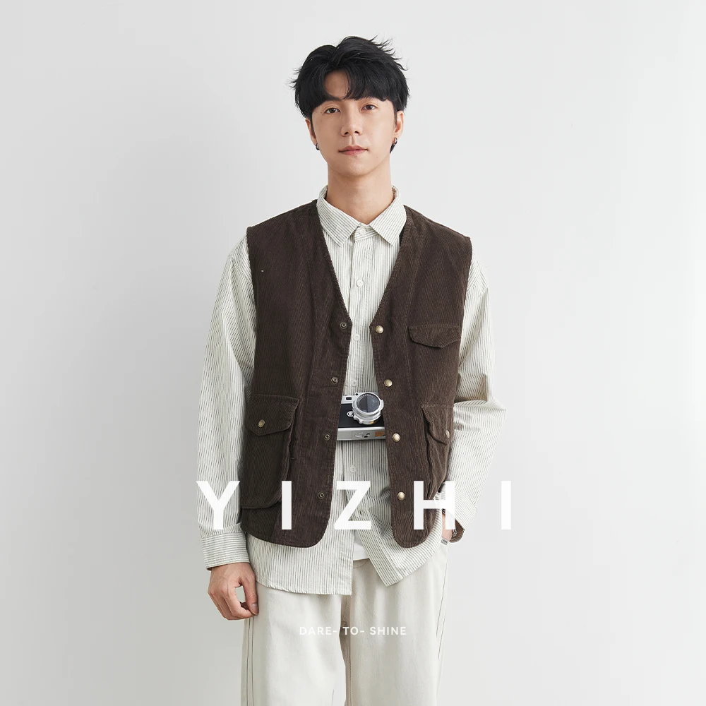 100% Cotton Fashion Men's Vest Summer New Japanese Workwear Outdoor Sleeveless Waistcoat Vest Jacket Men's Clothing