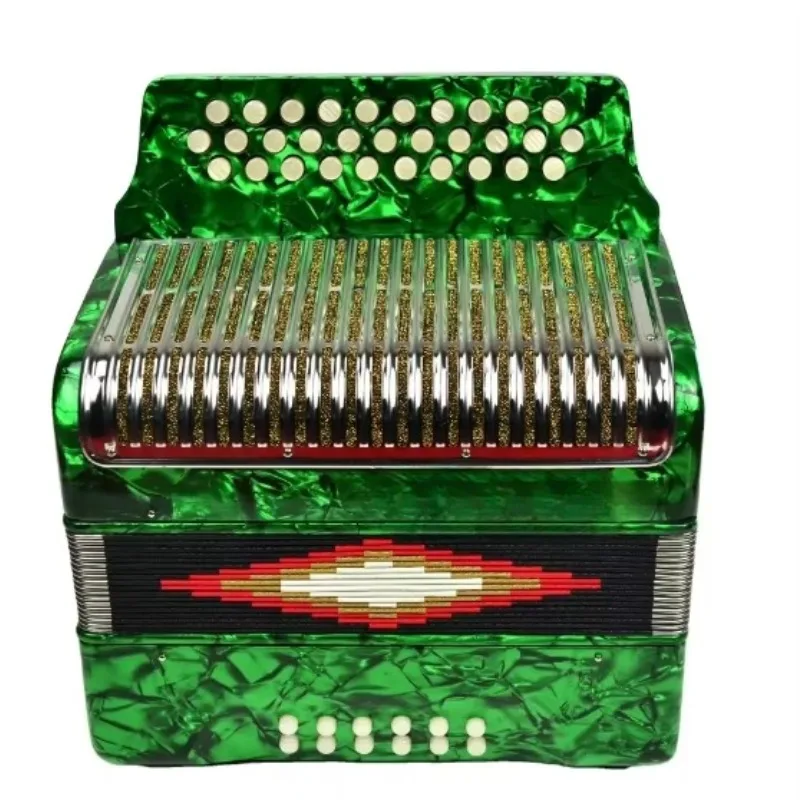 

31-Key Professional Diatonic Accordion with 12 Bass High-End Stainless Steel Large Cover Green Style