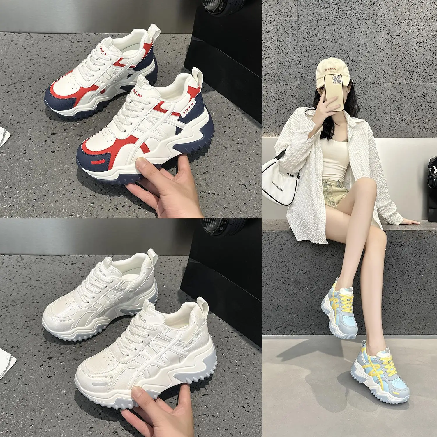 

Leather Dequn Shoes Women's New Casual Sports Shoes Versatile Agan Shoes Breathable round Toe Flat Bottom Polyurethane Outsole