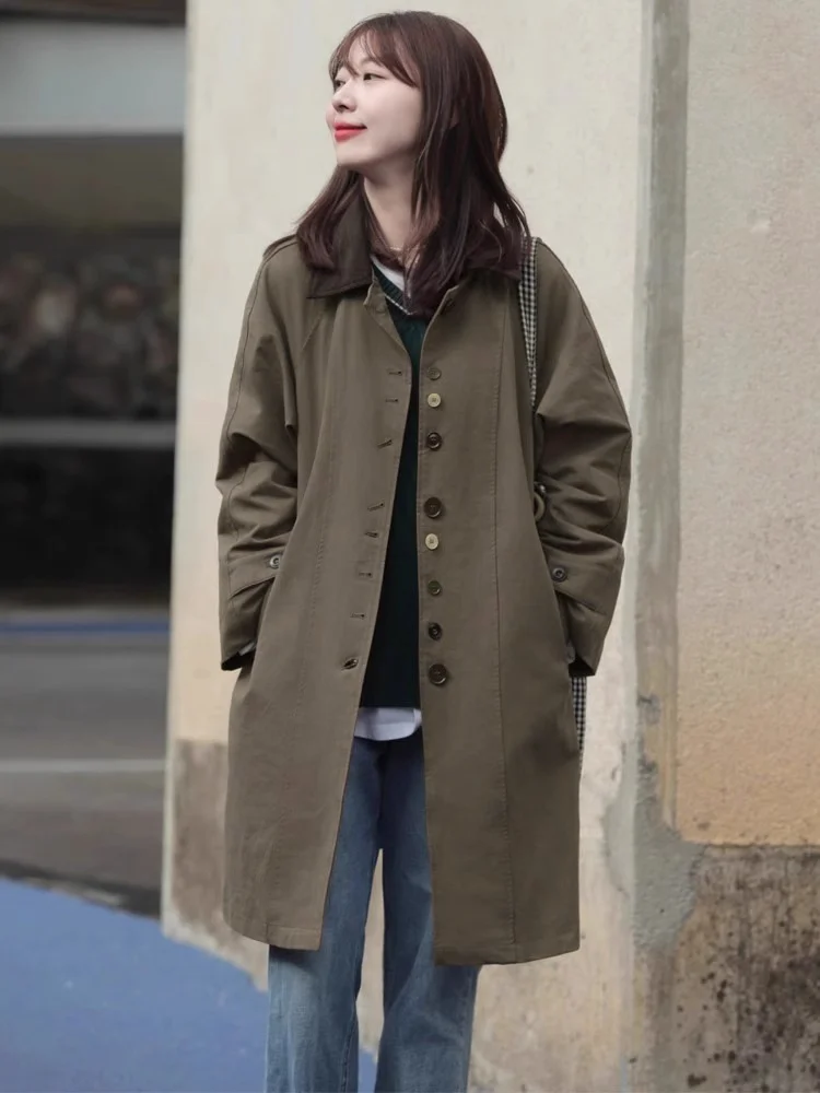 

Ximufor Women's Cotton Spring Autumn Khaki Long Casual Coat oulder Insertion Sle Loose Fit Regular Thin Long Sve