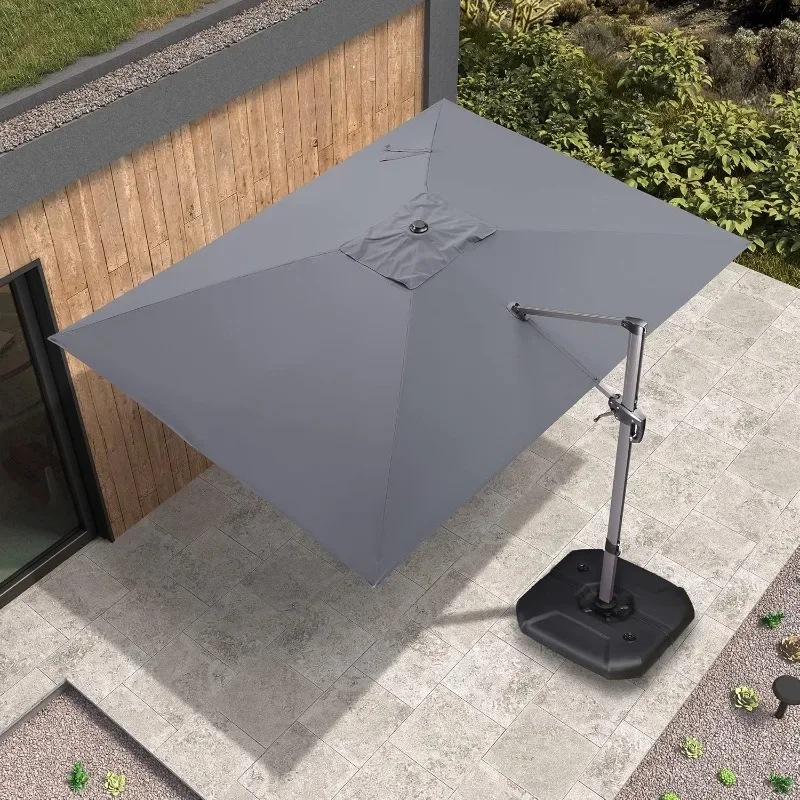 PURPLE LEAF 9' X 11.5' Patio Umbrella with Base Outdoor Cantilever Rectangle Umbrella Offset Umbrella with 360-degree Rotation