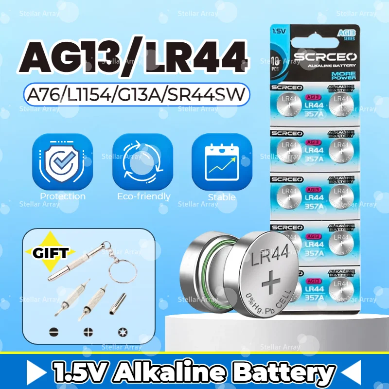 

Original 1.5V LR44 AG13 Button Cell Battery SR44 357 LR1154 Model High Capacity for Car Key Fob Glucose Meter, Medical Devices
