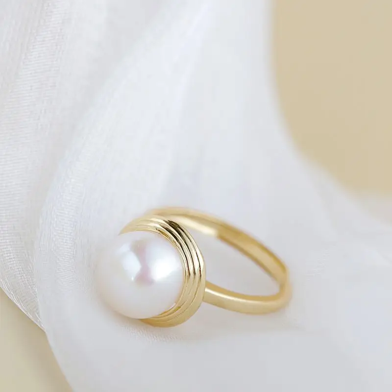 Authentic 925 Sterling Silver Rings Inlaid Natural Pearl 18K Gold Plated Fashion Women Open Adjustable Ring Jewelry Gift