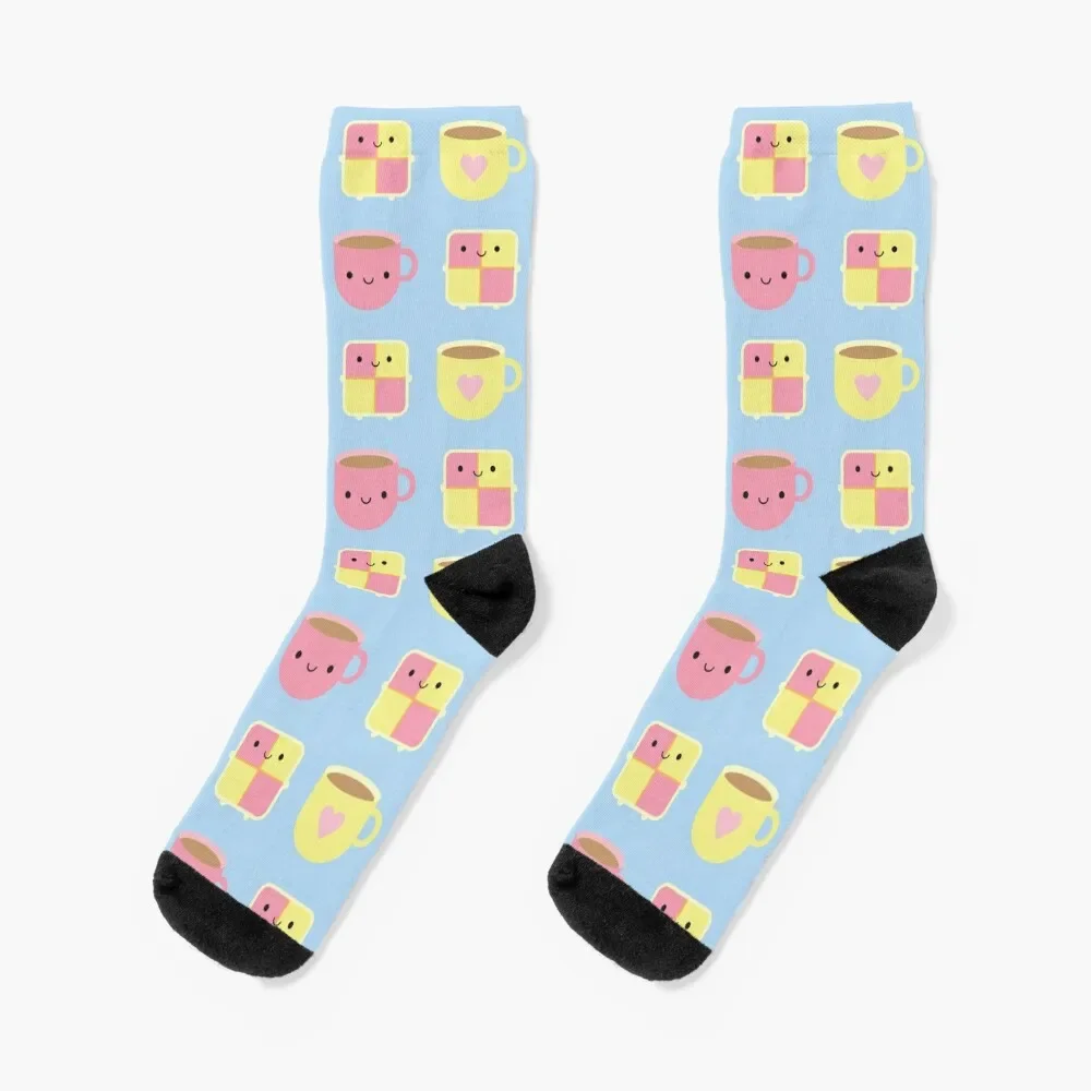 

Kawaii Battenberg Cake & Cup of Tea Socks kawaii sheer soccer anti-slip Socks Men Women's