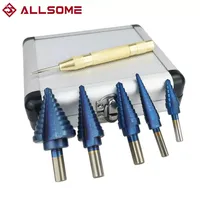 ALLSOME 6Pcs HSS Nano Blue Coated Step Drill Bit With Center Punch Set Hole Cutter Drilling Tool HT2887