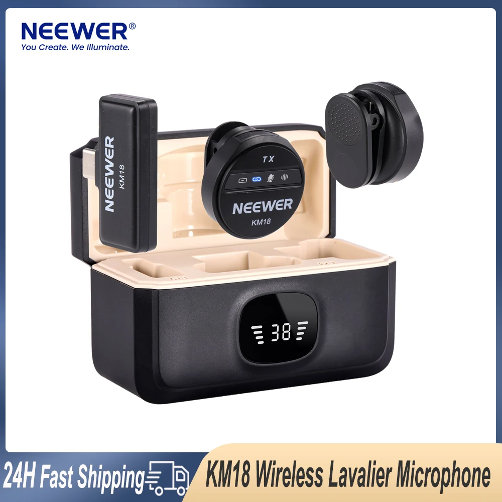 NEEWER KM18 Wireless Button Lavalier Microphone With Collar Clip Audio Video Recording for Phone Vlog Live Streaming Camera Mic