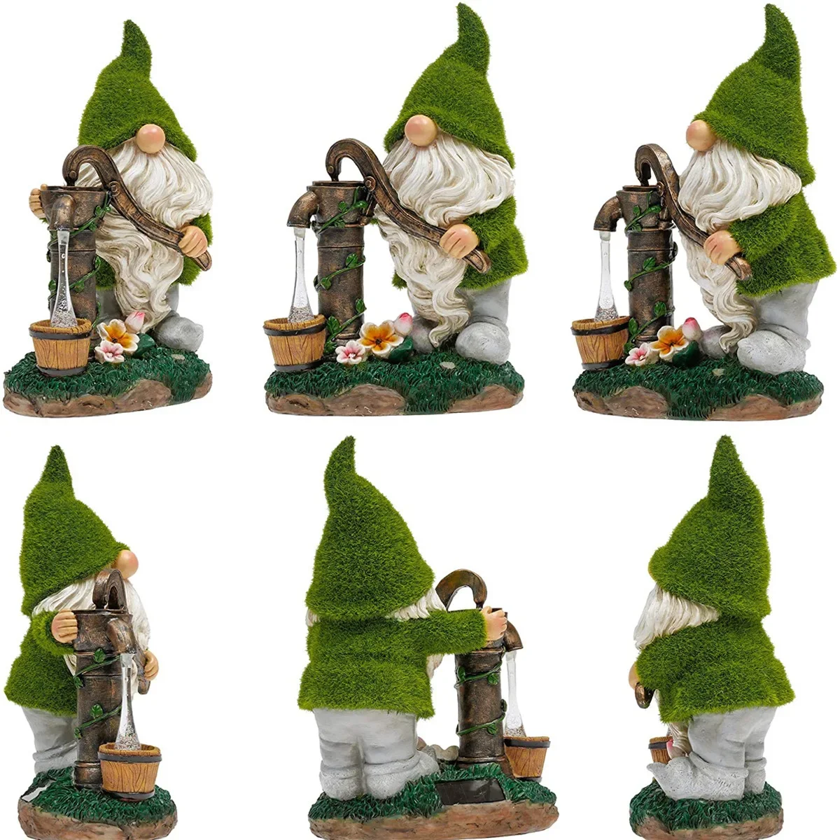 Flocked Garden Gnome Decorations with Solar Lights Resin Cartoon Gnome with Lantern Ornament Lamps Art Craft for Home Garden