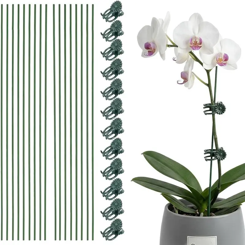 [NEWA08R Flexible Plant Support Set With Plant Clips For Orchid Stakes For Orchids, Flowers, And Vegetables Indoor Outdoor