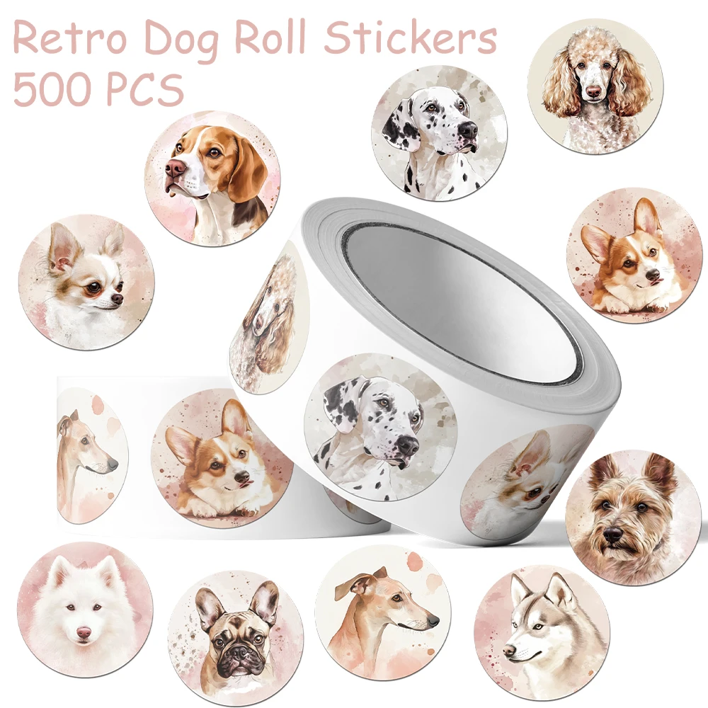 

500pcs Retro Cute Dog Roll Stickers Decals For Laptop Notebook Luggage Skateboard DIY Cartoon Aesthetic Stickers Kids Toys Gifts