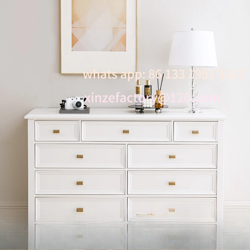Customizable American solid wood chest of drawers, simple and modern nine-chest cabinet, storage cabinet, locker, bedroom, white