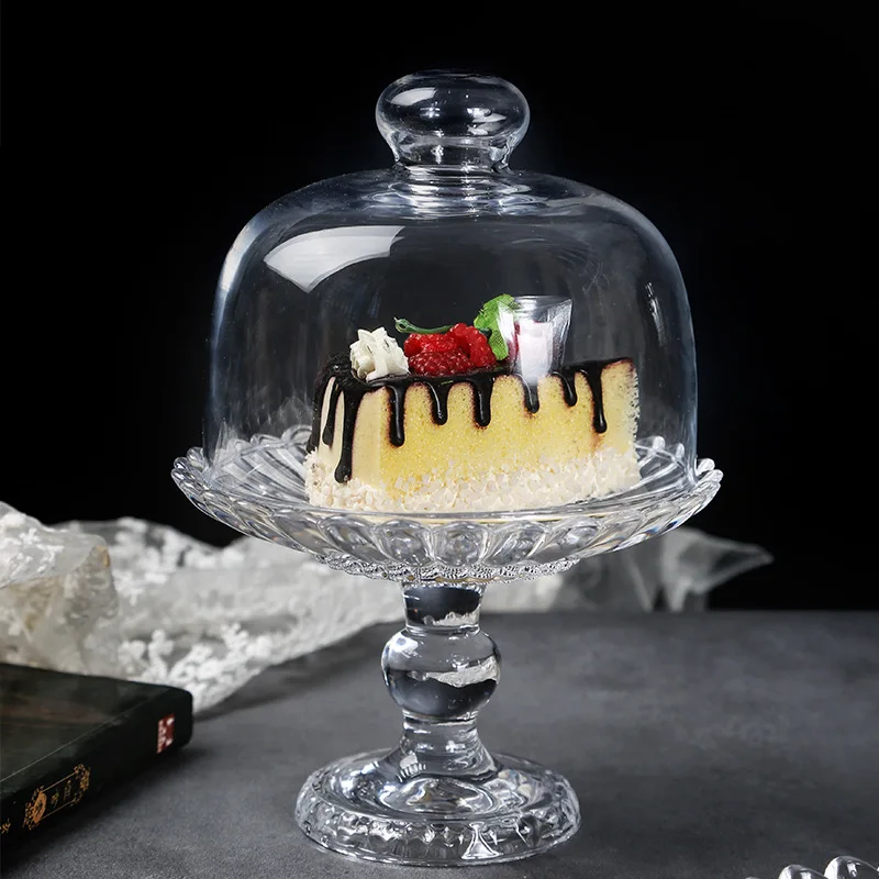 HYS European transparent cake tray with glass cover Small dessert tray Fruit snack tray Tasting