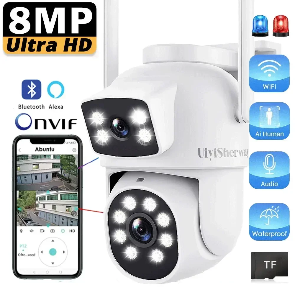 dual len outdoor ptz camera ai human auto tracking cctv security video surveillance camera audio p6slite dual screen wifi 4k 8mp 01