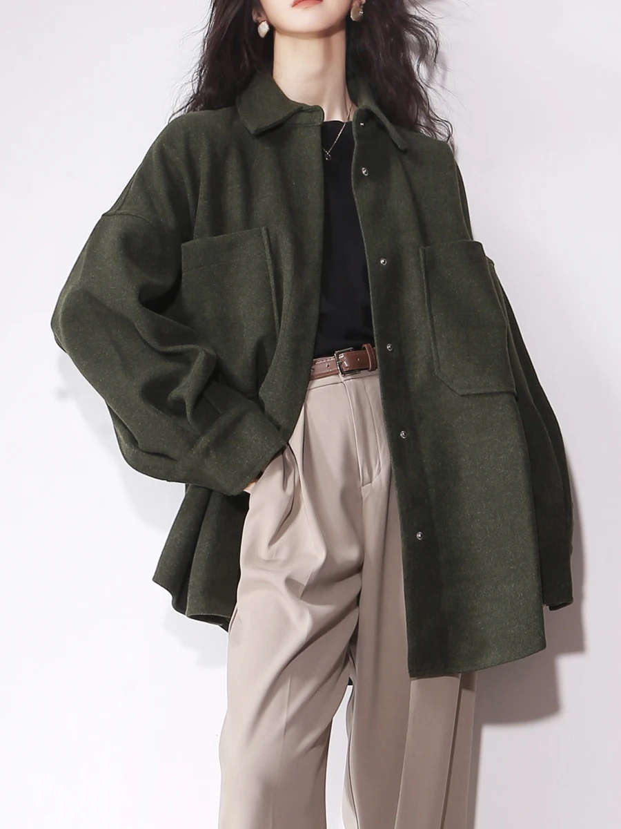 

Thi Woolen irt Jaet Autumn Winter ket Design Casual Vintage Layering Sle Women's Premium Faion Outerwear