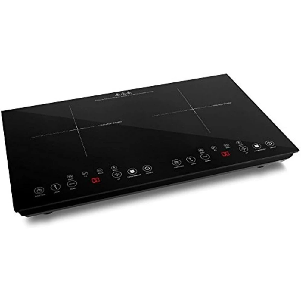 موقد جديد مزدوج التعريفي - موقد مزدوج سيراميك رقمي محمول 120 فولت مع قفل أمان للأطفال، يعمل مع مقلاة من الحديد الزهر المسطح - الأفضل