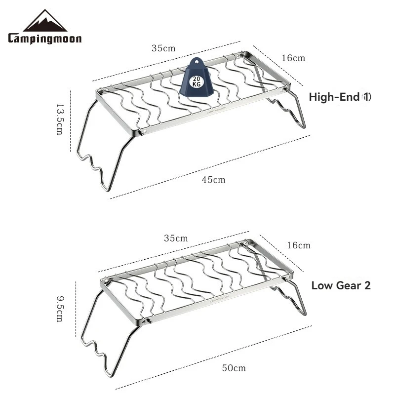 رف موقد صغير قابل للطي من الفولاذ المقاوم للصدأ CAMPINGMOON MS-1111 يمكن استخدام شبكة شواء ممتدة على شكل حرف S مع رف موقد غاز مزدوج