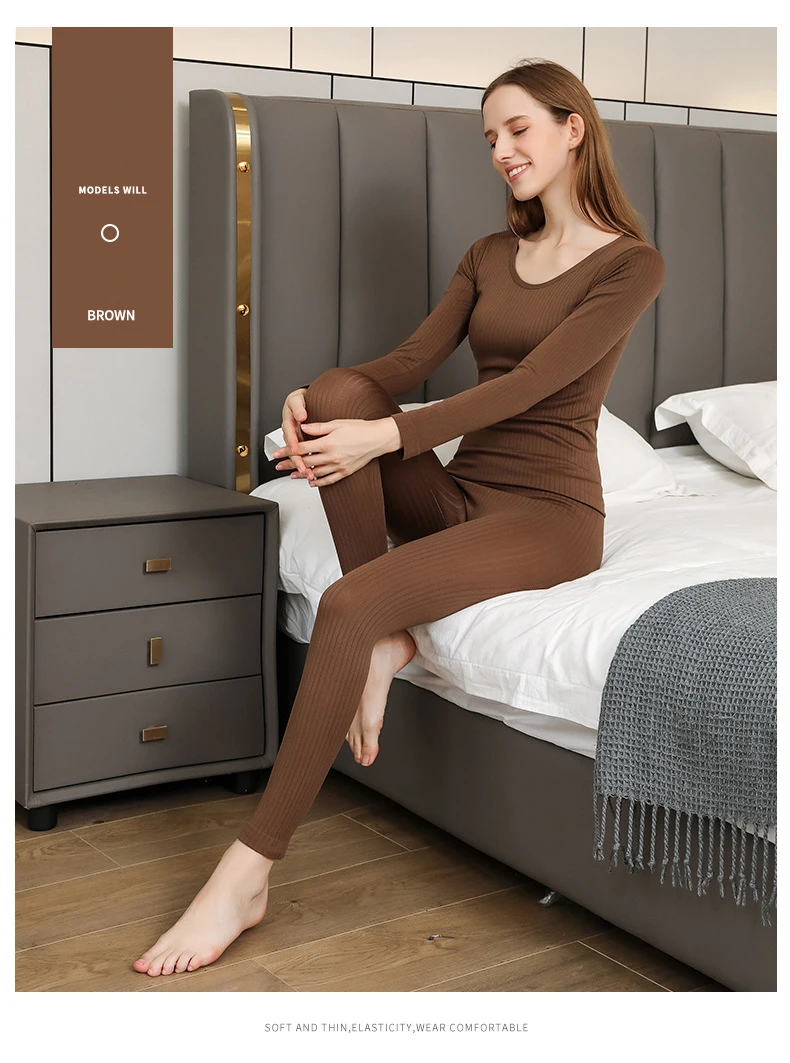2-teiliges warmes Thermo-Unterwäscheset für Damen, sexy Unterwäsche, lange Unterhosen, Herbst-Winter-Thermo-Set, Damenkleidung mit mittelhohem Kragen und formgebendem Design. – Detail 28