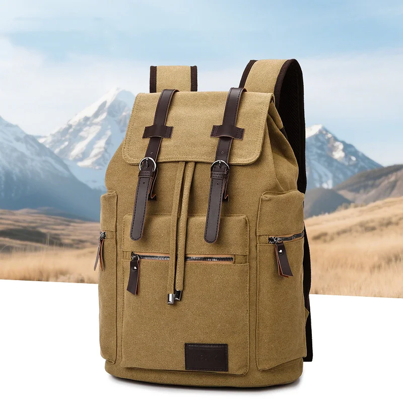 

Stylish Canvas Large Capacity Men's Casual Backpack Durable Lightweight Men's Commuter Backpack Drawstring Closure Travel Backpa