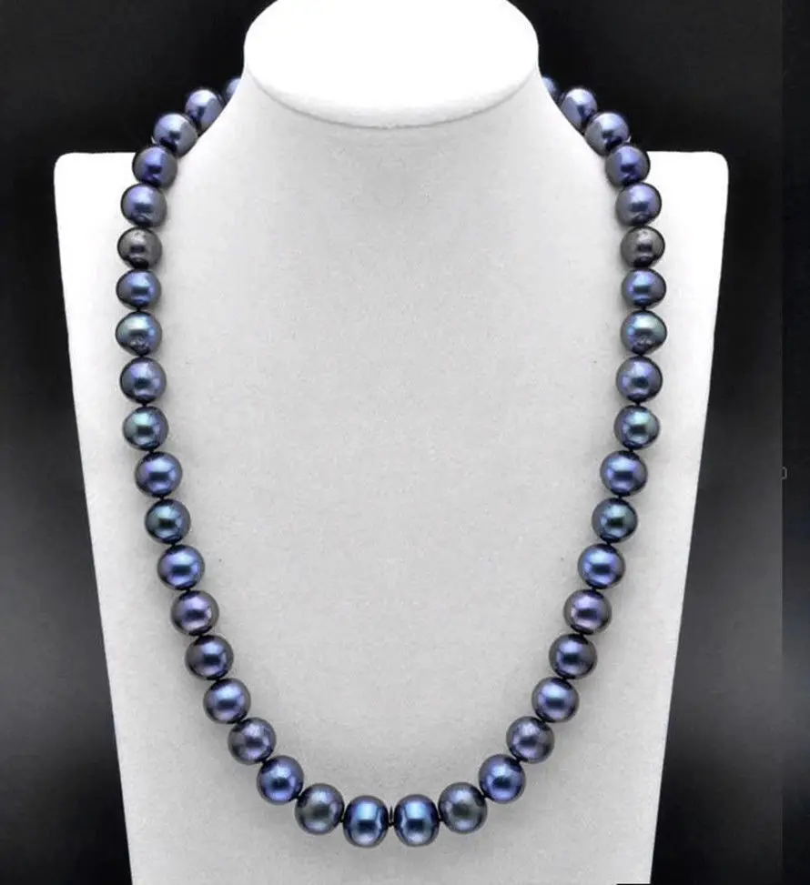 18 Inch AAA 7-8MM SOUTH SEA Tahitian Black Blue PEARL NECKLACE