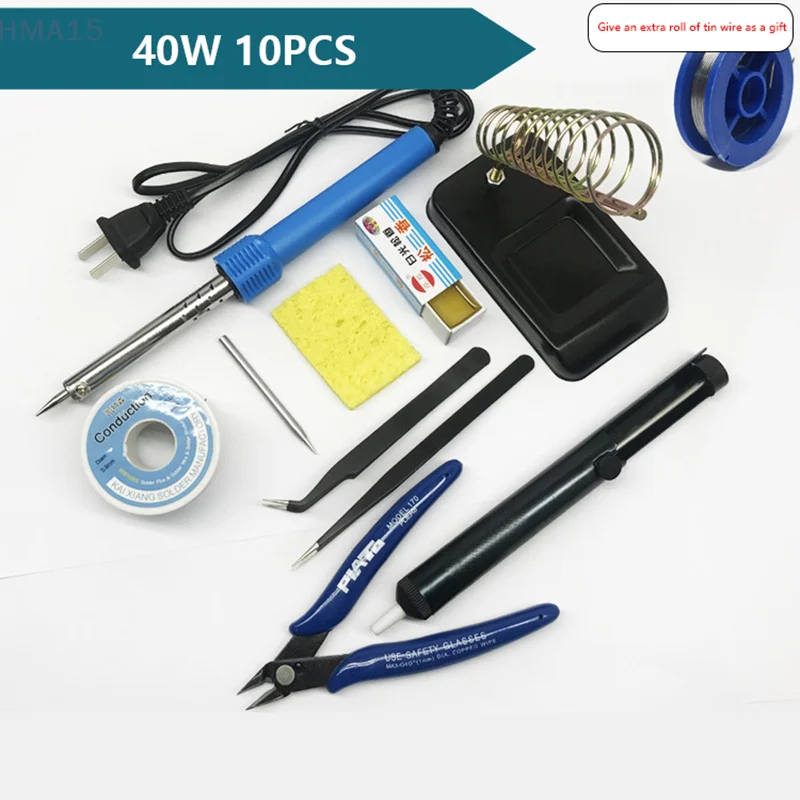 

40W Electric Soldering Irons Set Lead-Free With Iron Stand Solder Wire Rosin Tweezers Repair Welding Tools For Electronics