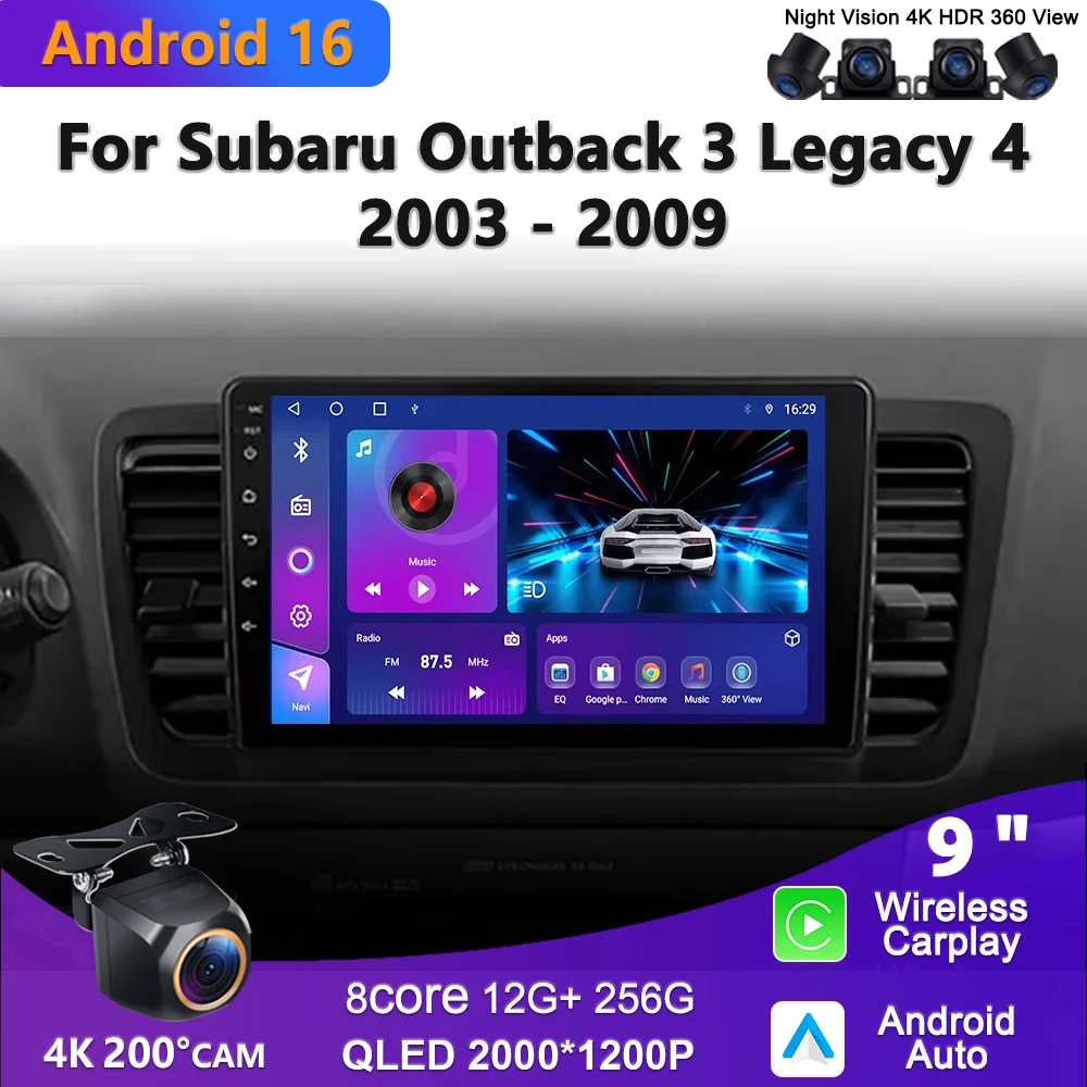 

2K Incell Screen Android 16 For Subaru Outback 3 Legacy 4 2003-2009 High-performance CPU Screen Multimedia Player GPS Navigation
