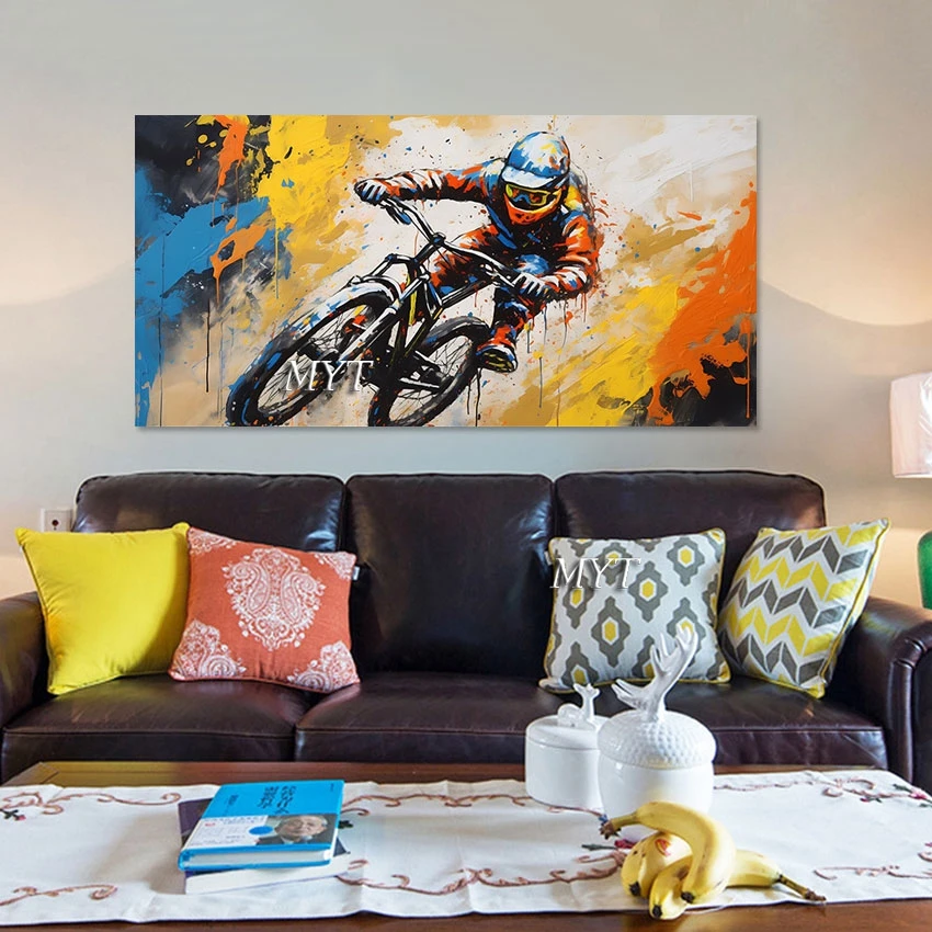 3D Figure Abstract Canvas Picture, Motorcyclists Hand Drawing, Christmas Decorations Wall Unframed, Man Portrait Art Painting