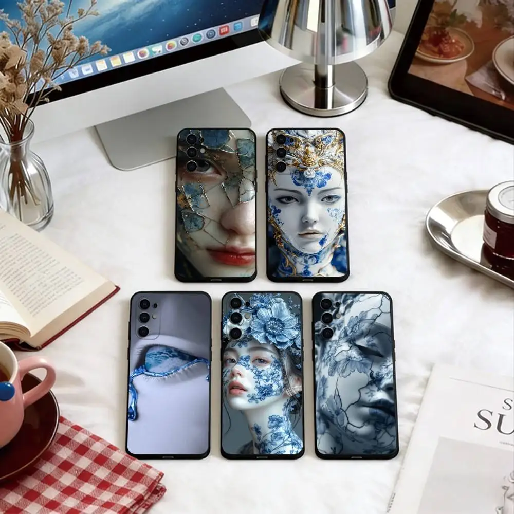 Blue & White Grace  Phone Case Black Silicone Soft For Samsung S25,S24,S21,S22,S23,S30,Ultra,S20,Plus,Fe,Lite