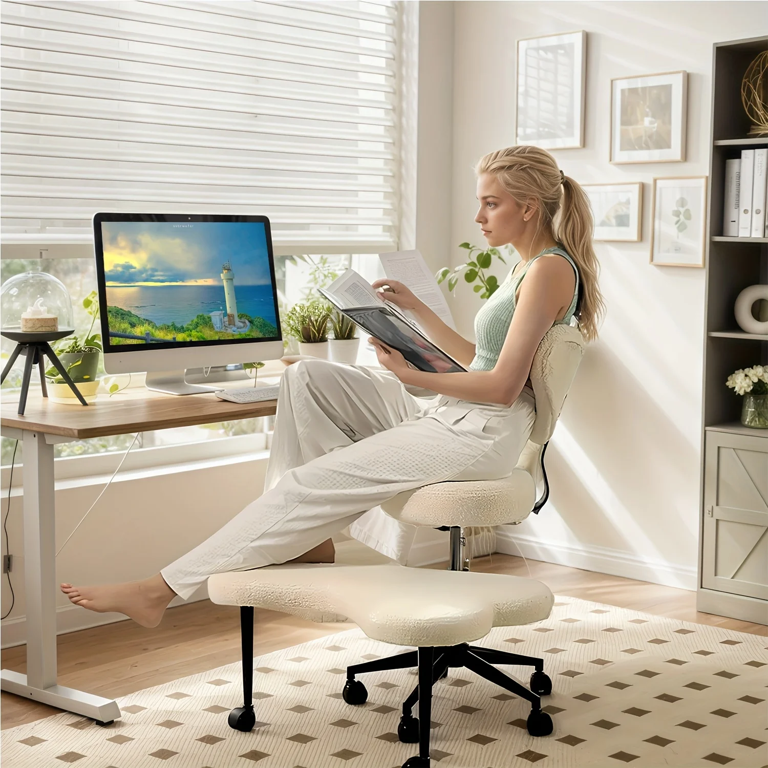 1pcs Ergonomic Cross Leg Chair - 360 Degree Swivel Footrest, Adjustable Seat, Strong Back Support, Suitable Christmas Gift image 4