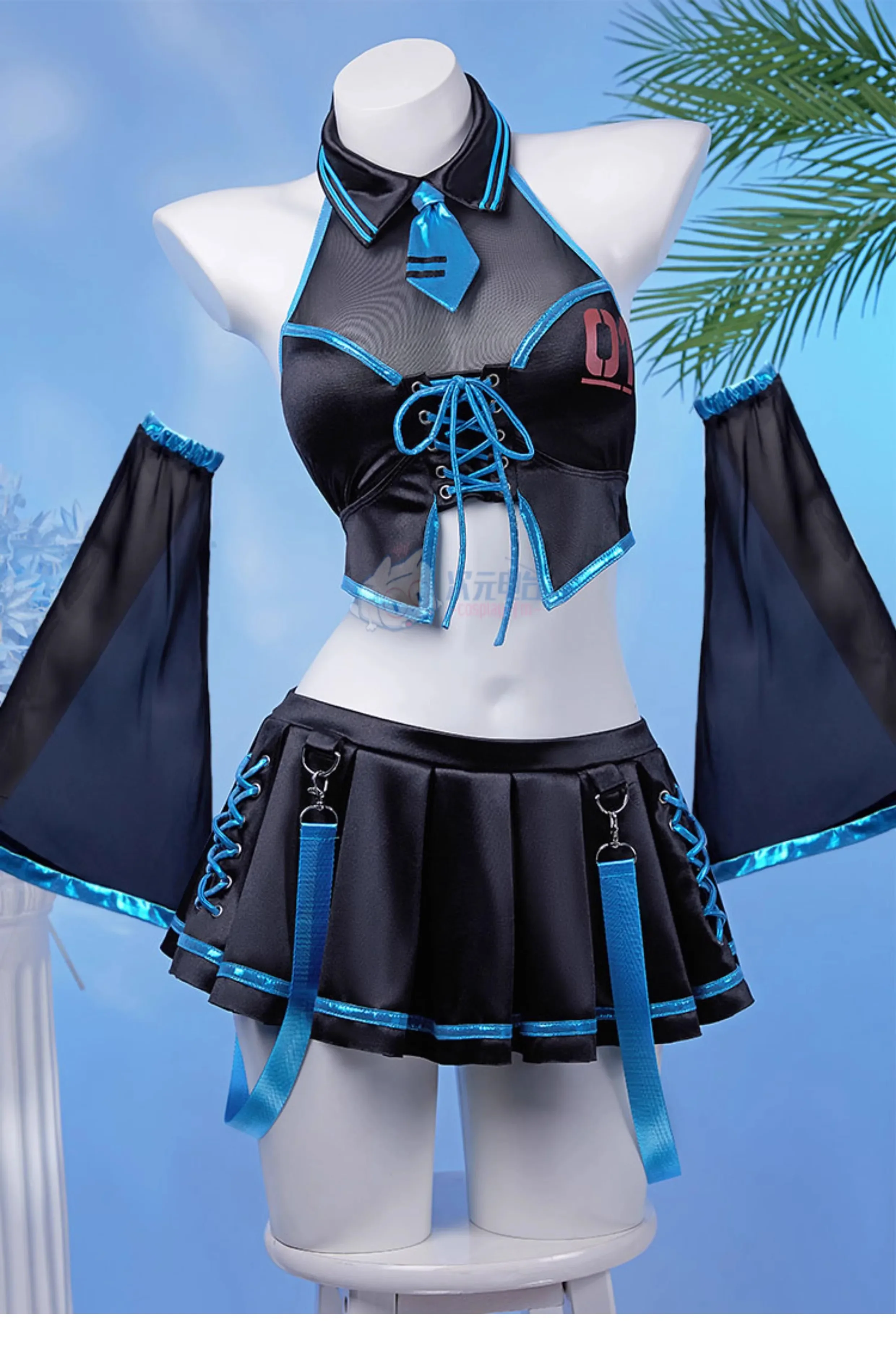 

Sexy Two Piece Swimsuit Bathing Suit Halloween Carnival Party Clothes Anime Miku Cosplay Costumes Women Cute Top Skirt Tie Suit