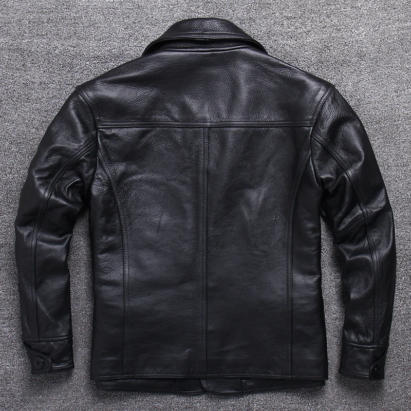 Long Men's Genuine Leather Jacket Collar Top Layer Cowhide Large Size Casual Western Style Leather Coat Business Outfit