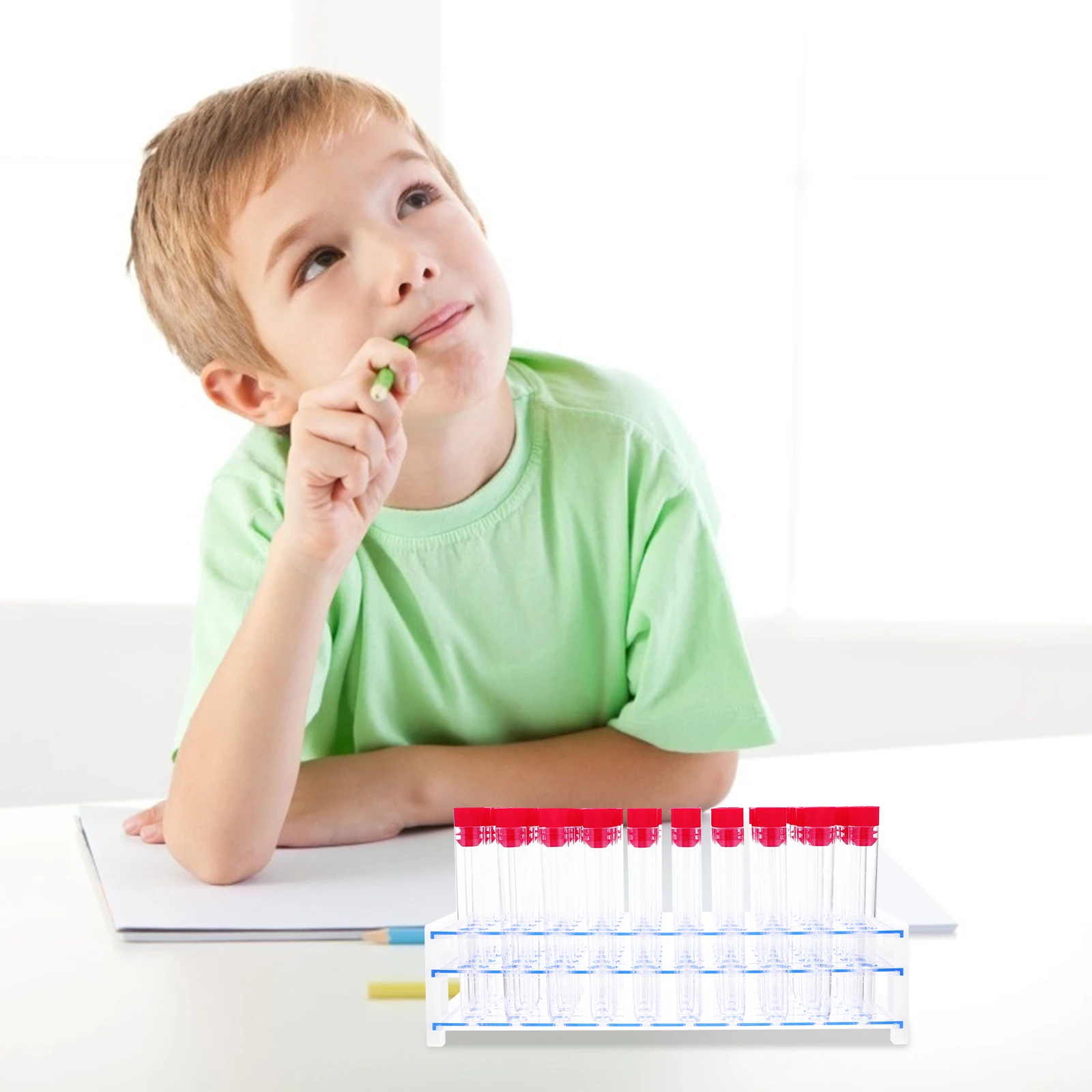 

1 set Test Tubes Clear Graduated Plastic Bacteria-Free Sealed Lids Portable Liquid Storage Centrifugal Tube Rack