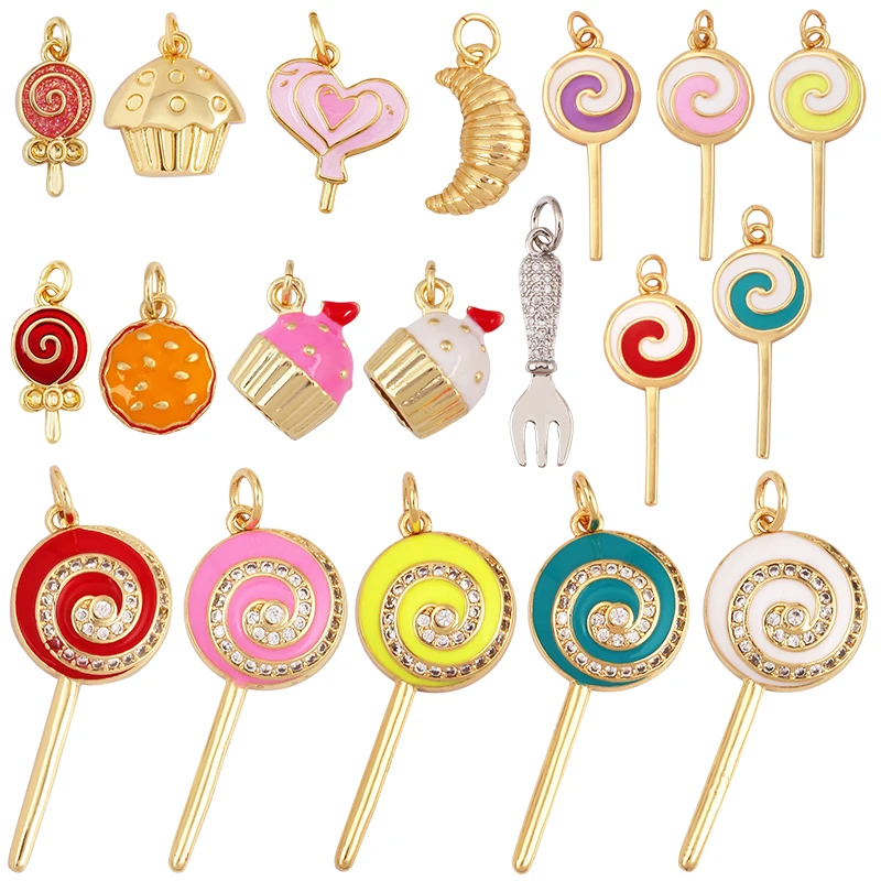 Trendiger Croissant-Brot-Kuchen-Essen-Charm-Anhänger, echte 18 Karat vergoldete Halskette, Armband, Herstellung von Schmuckzubehör, tägliches Zubehör S14 – Detail 1